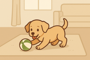 Kölyökkutya lakásban játék közben