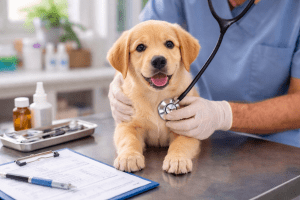 Kölyök állatorvosi ellenőrzésen