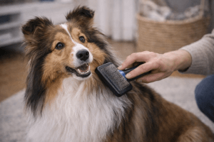 Hosszú szőrű kutya fésülése